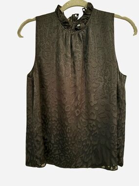 Waverly Grey Black Lara Sleeveless Ruffle-Neck Animal-Texture Top NWT